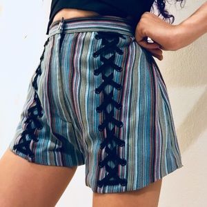 Multicolored striped lace up shorts